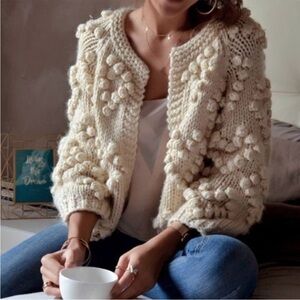 NEW Chicwish Bobble Chunky Wool Blend Knit Neutral Cardigan Sweater One Size